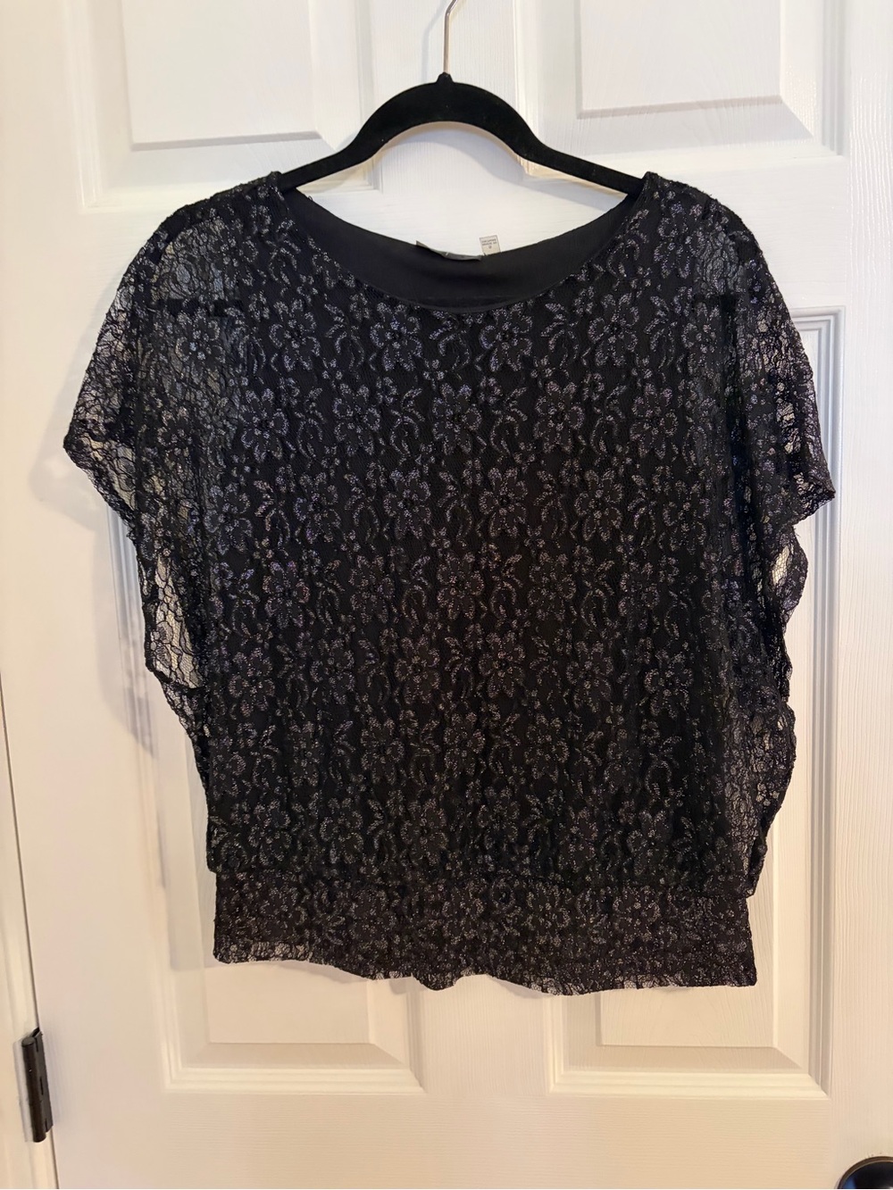 Tahari Black Lace Overlay Blouson Top